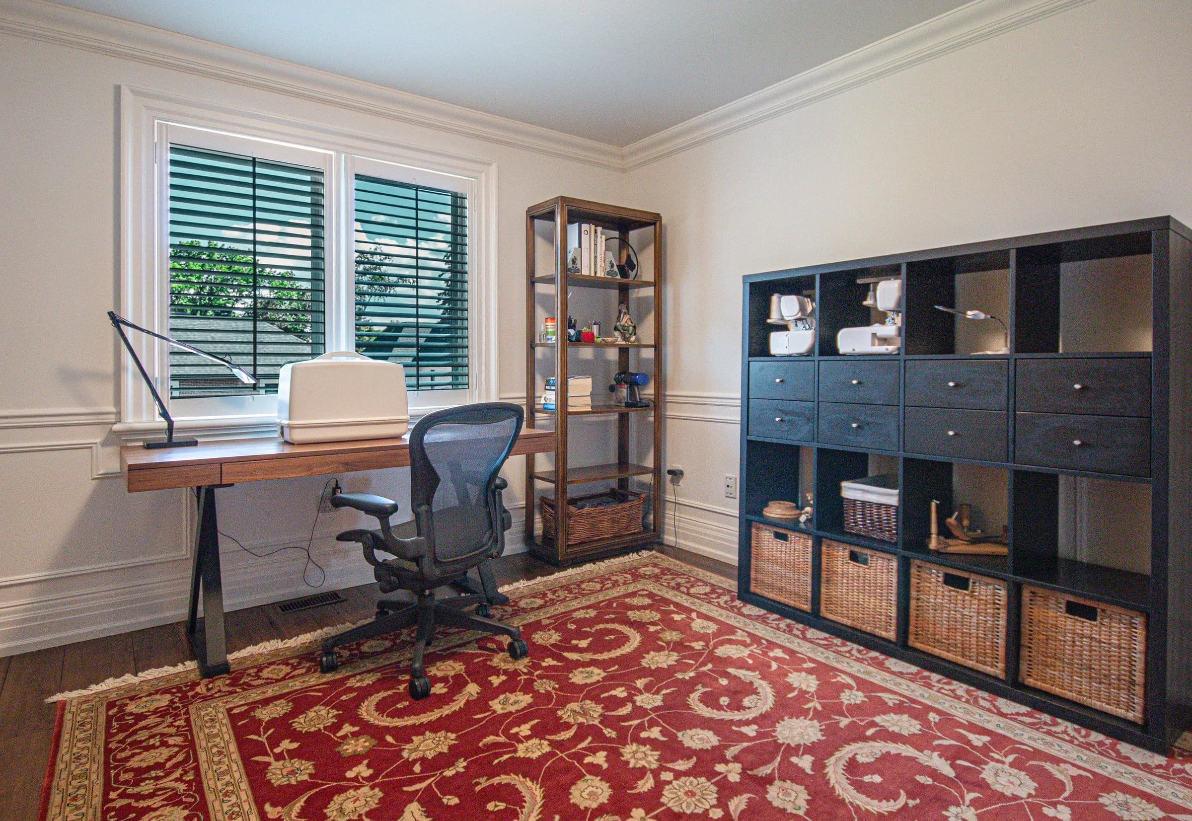 Home office with built-in cabinetry